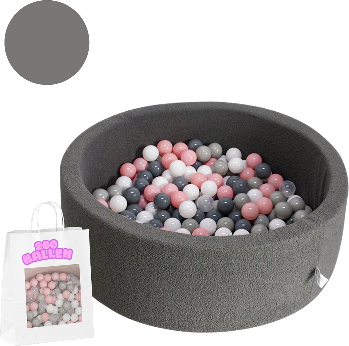 Born Lucky Ballenbak / Ballenbad - 90 x 30 x 5 cm & 200 Ballen Ø6 cm - Teddy Grey