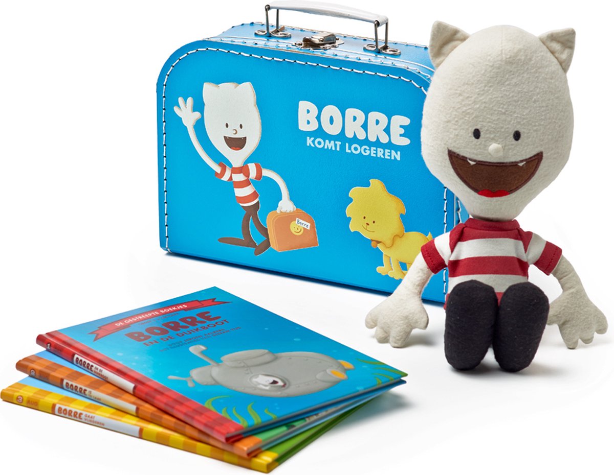 Borre logeerkoffer - kinderkoffer met knuffel en drie boeken
