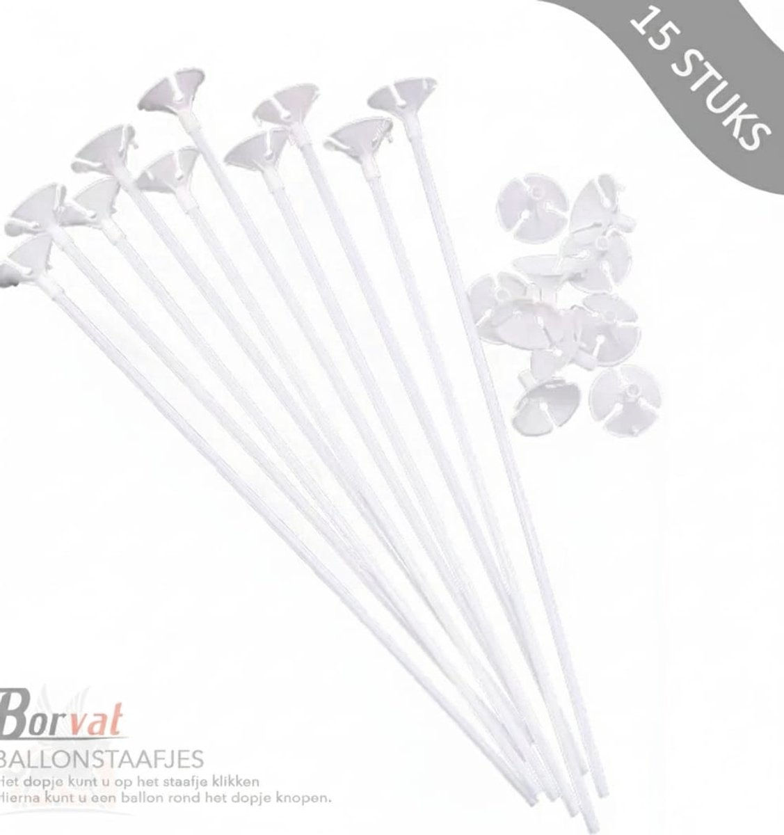 Borvat® - Ballonstaafjes - Ballon staafjes - wit - 15 stuks