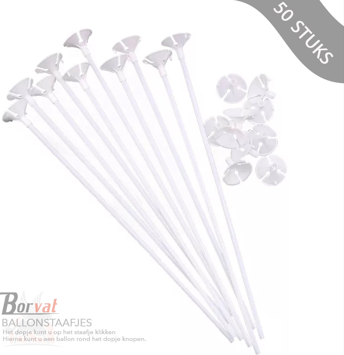 Borvat® - Ballonstaafjes - Ballon staafjes - wit - 50 stuks