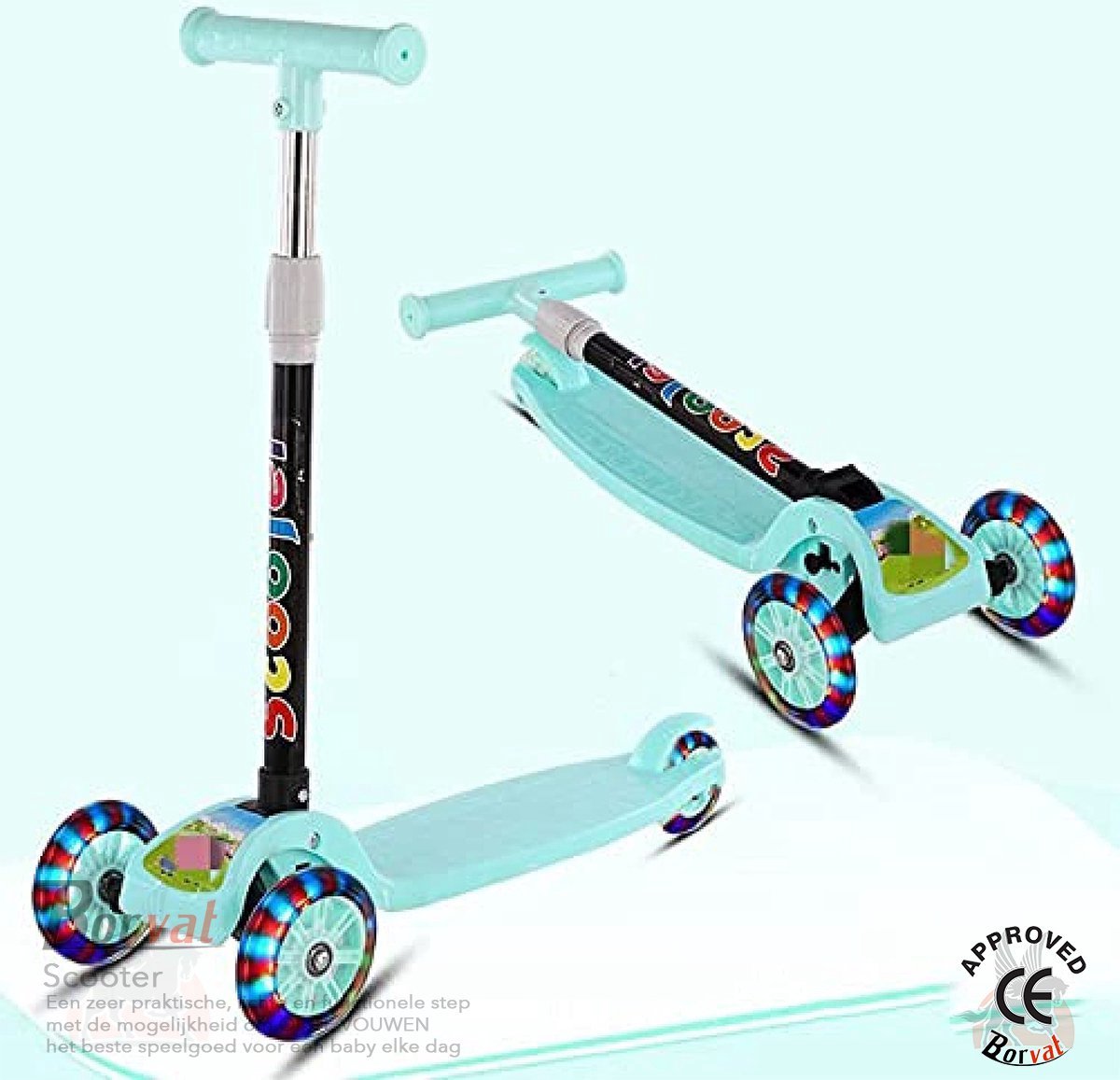 Borvat® - Opvouwbare Driewielige Kinderscooter met LED Wielen - Verstelbaar Stuur, Lichtgewicht & Veilig - Voor Kinderen 3-8 Jaar - Groen