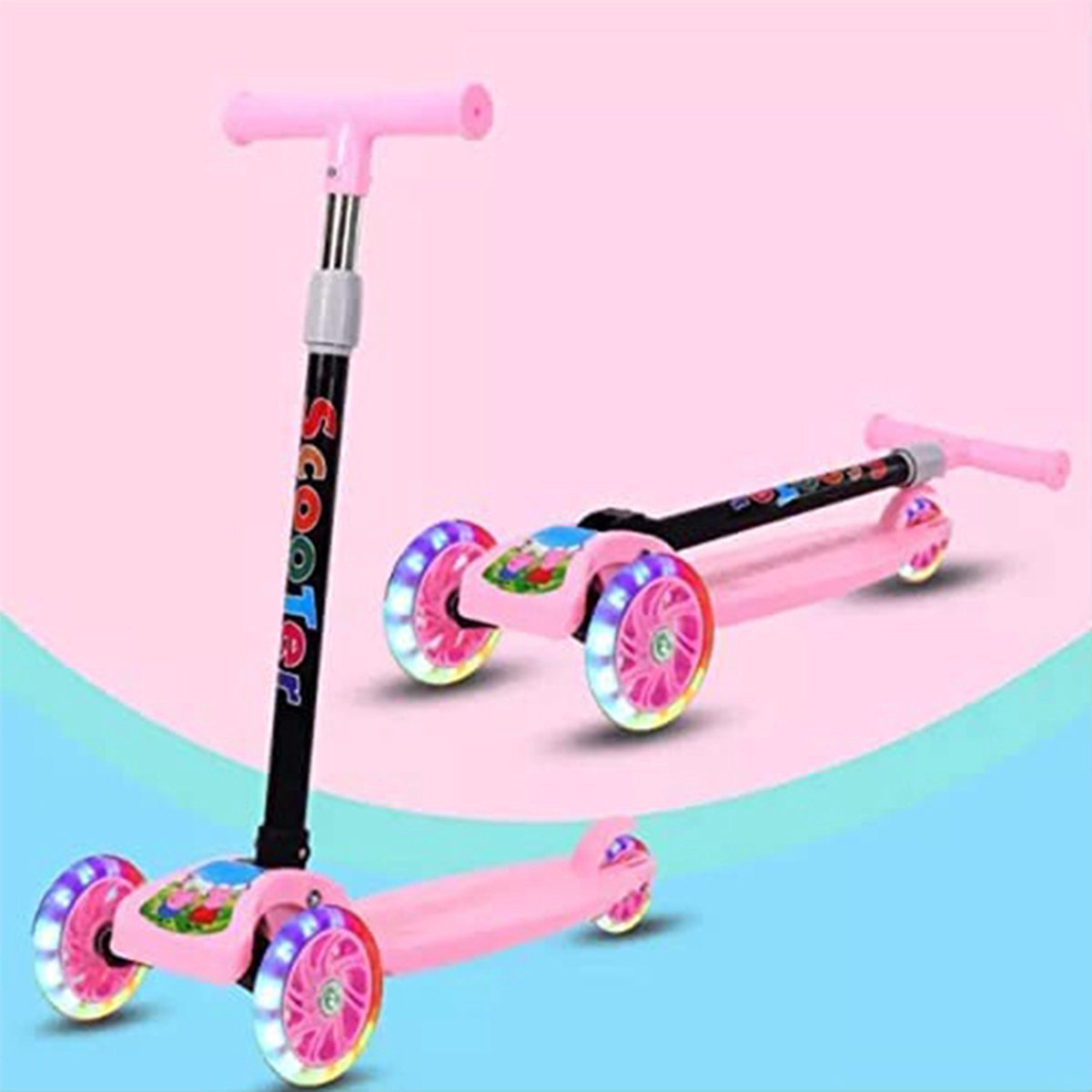 IBBO 3 wiel scooter - Kinderstep met in hoogte verstelbaar stuur - Opvouwbare, driewielige, gloeiende balansscooter - Jongens/Meisjes - Roze - Autoped - Scooter