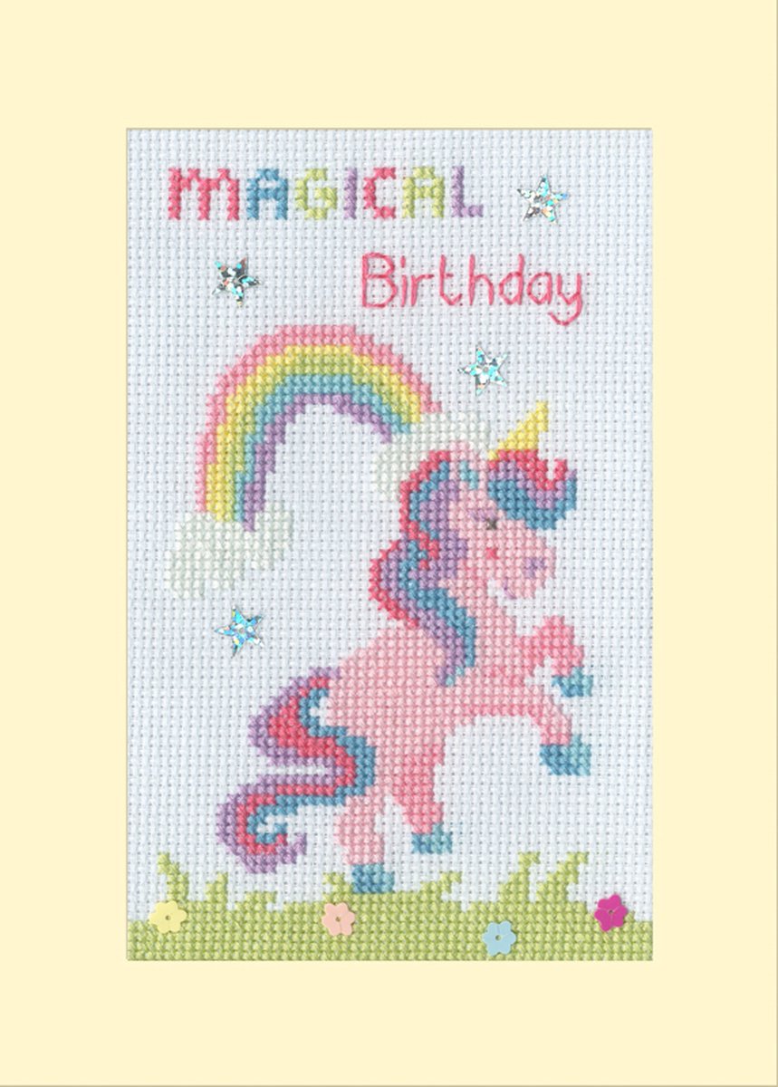 Bothy Threads borduurpakket wenskaart magical birthday XGC49 telpatroon