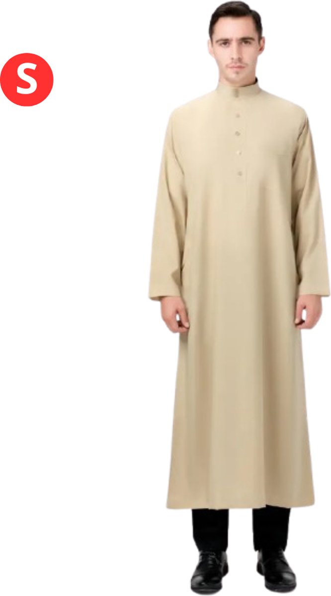 Bovista Arabisch Mannen Kaftan - Djellaba Heren - Islamitische Kleding - Moslim Kleding - Alhamdulillah - Khaki S