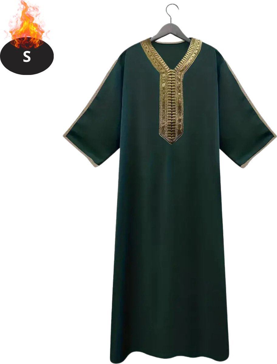 Bovista Islamitische Kleding - Djellaba Heren - Moslim Kleding - Arabisch Mannen Kaftan - Alhamdulillah - Groen S