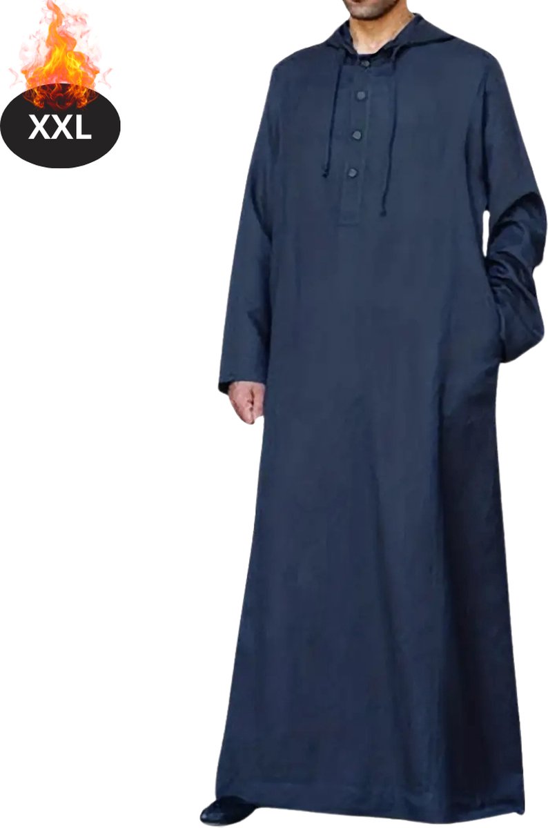 Bovista Islamitische Kleding - Djellaba Heren - Moslim Kleding - Arabisch Mannen Kaftan - Alhamdulillah - Marineblauw XXL