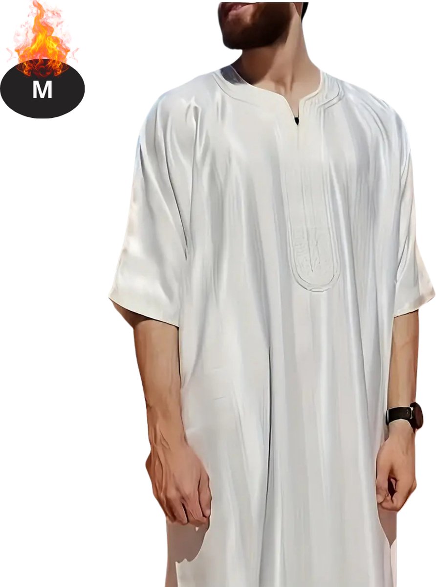 Bovista Islamitische Kleding - Djellaba Heren - Moslim Kleding - Arabisch Mannen Kaftan - Alhamdulillah - Wit M