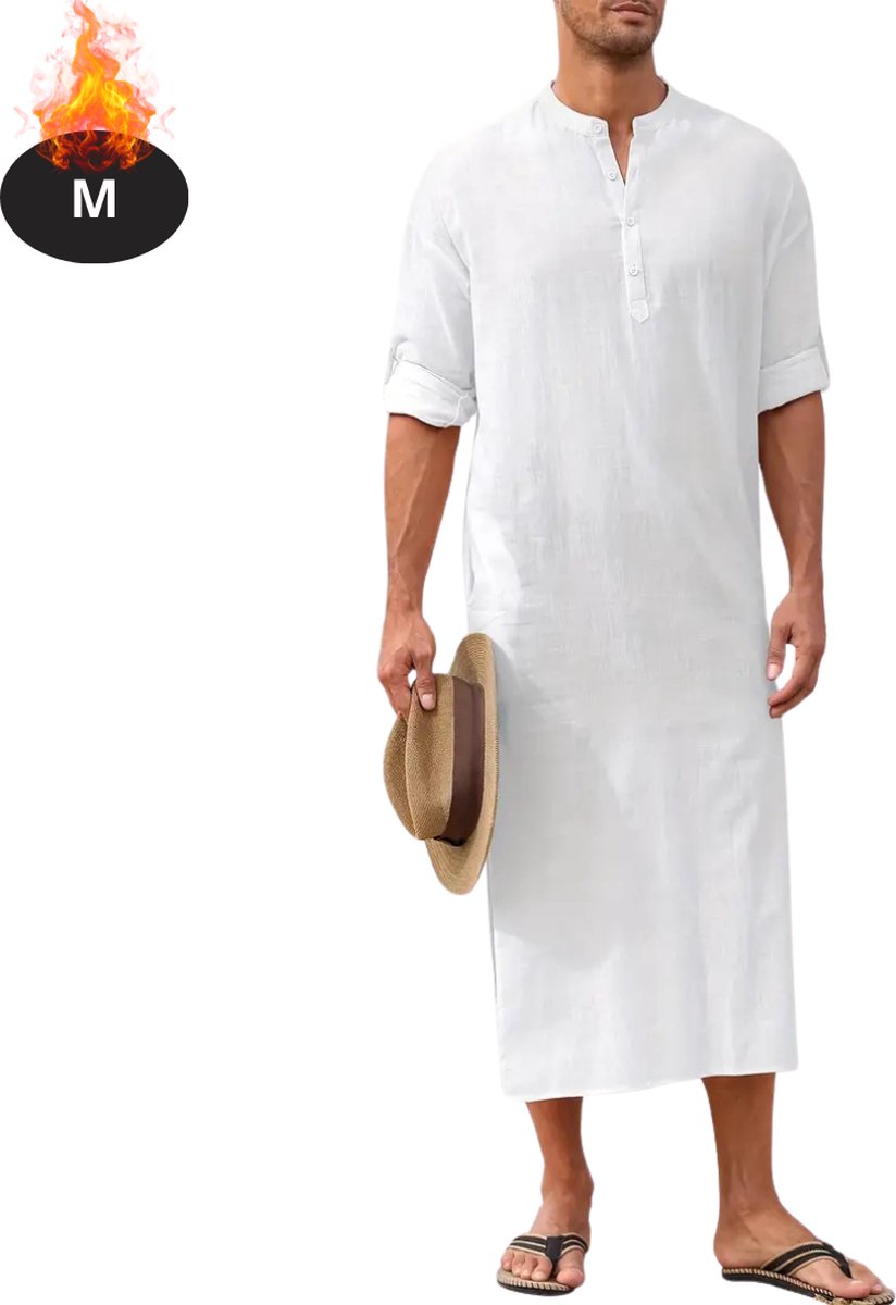 Bovista Islamitische Kleding - Djellaba Heren - Moslim Kleding - Arabisch Mannen Kaftan - Alhamdulillah - Wit M