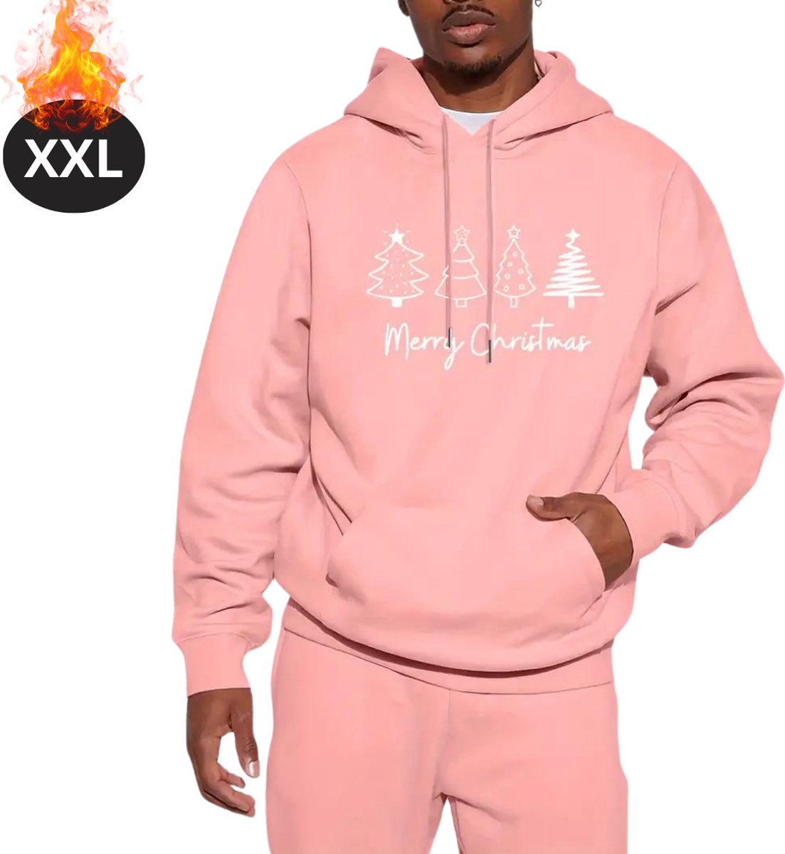 Bovista Kersttrui - Heren - Foute Kersttrui - Christmas Sweater - Kerst Sweater - Kerstboom - Christmas Jumper - Hoodie - Roze - XXL
