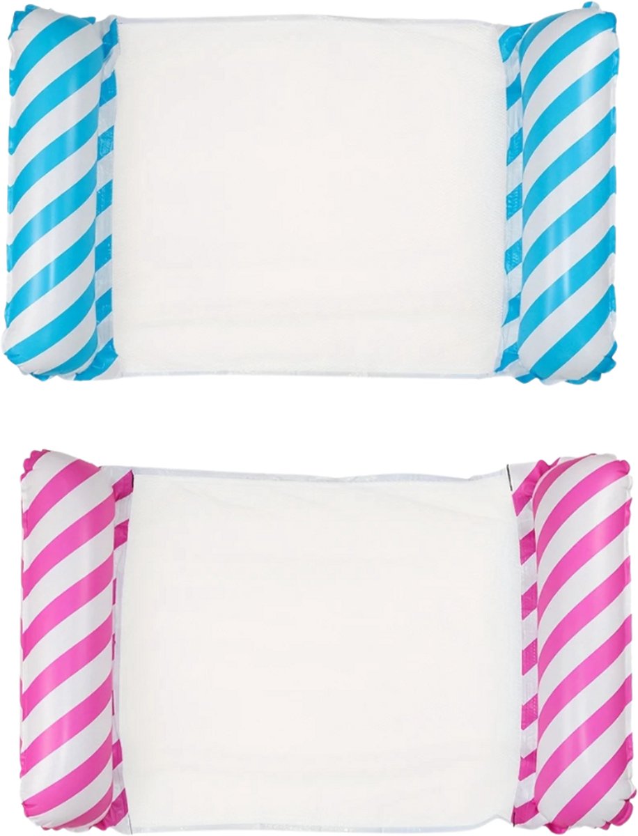   Luxe Waterhangmat - Luchtbed Zwembad - Luchtmatras Opblaasbaar - Water Hangmat - Aqua Lounge - 2 Stuks - Lichtblauw + Roze