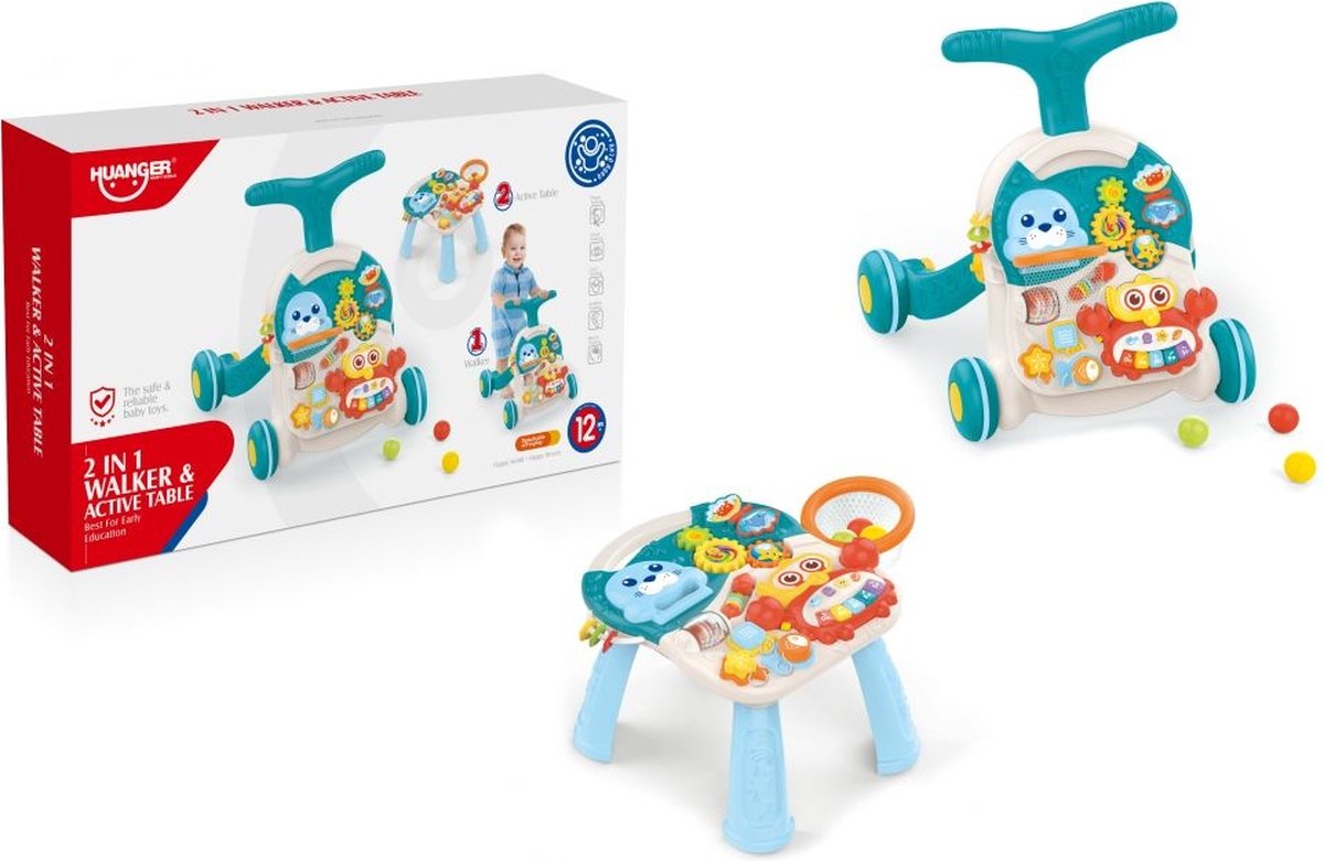 2 in 1 - Baby Walker loopwagen en speeltafel met activiteiten