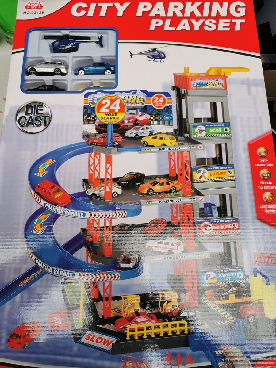 City Parkeergarage met zijtoren (4 metalen autos + 1 Helicopter) Die Cast