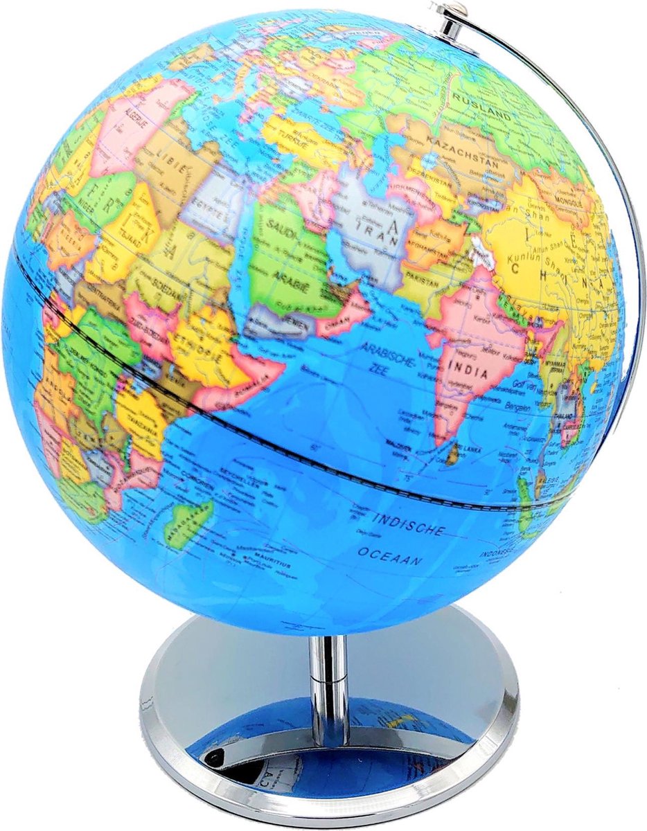 Wereldbol met Metalen Voet - Braet - Diameter 25 cm - Steden Dag en Nacht - Nederlandstalig