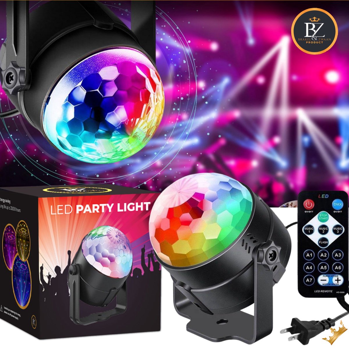 Brakel & Zwaan® Roterende LED   met Afstandsbediening - discolamp - Feestverlichting - Discobal - LED lampDisco licht - Discoverlichting