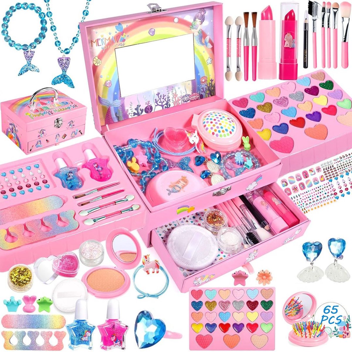Make up Koffer Meisjes - Kinder Speelkoffer - Make-upset Voor Kinderen - Make-upgeschenkset - 59delige - Roze Eenhoorn - Voor jou Prinsesje