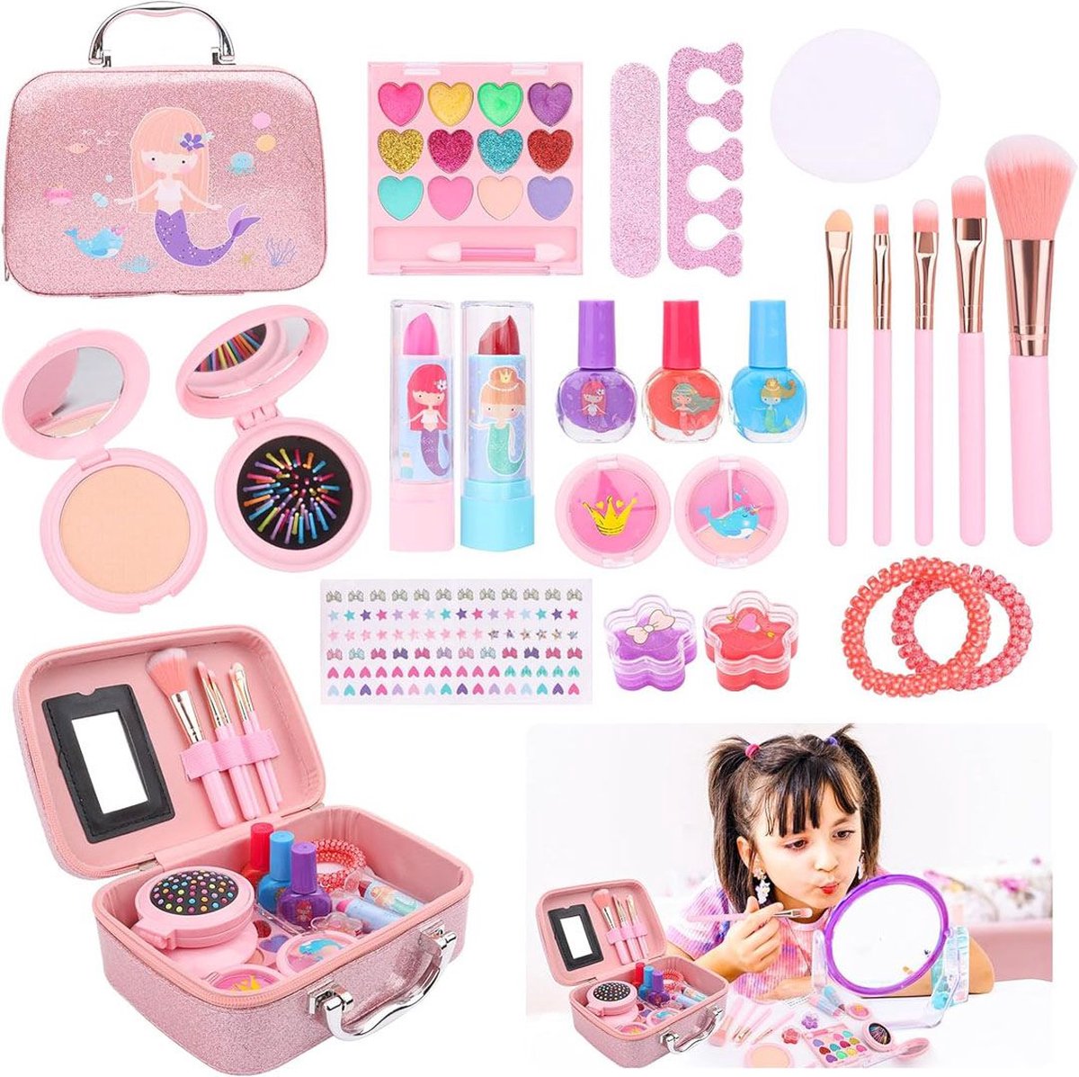 Make up Koffer Meisjes - Kinder Speelkoffer met Inhoud - Make upset voor Kinderen - Licht Roze - Voor jouw Prinsesje