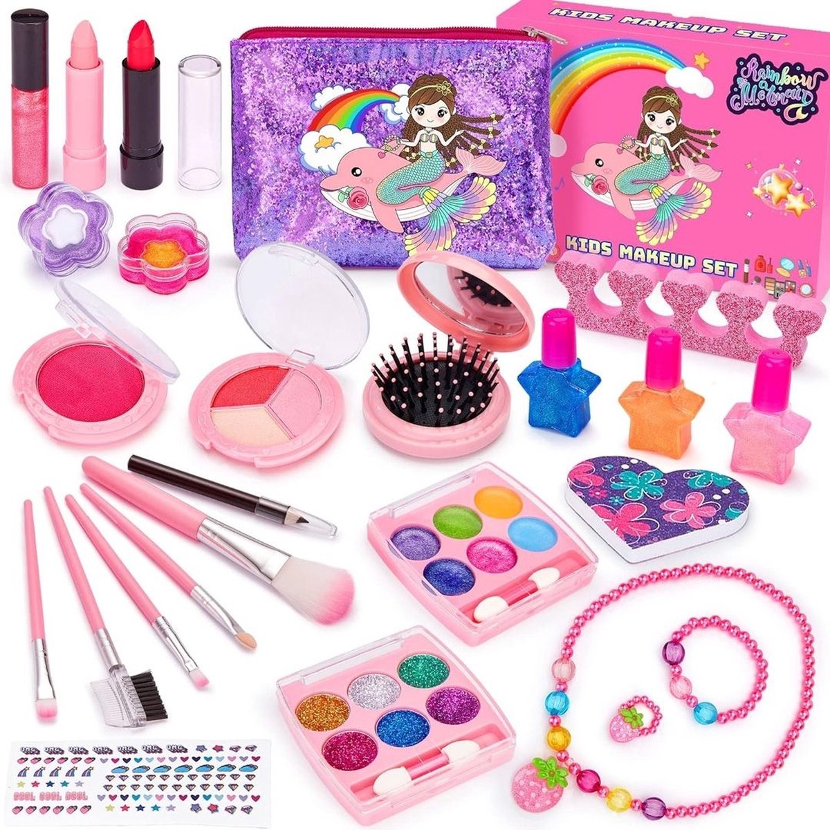 Make up Koffer Meisjes - Kinder Speelkoffer met Inhoud - Make upset voor Kinderen - Roze met Paars - Voor jouw Prinsesje