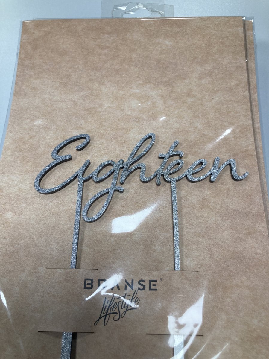 Branse Lifestyle - Taart Topper - Eighteen - Zilver
