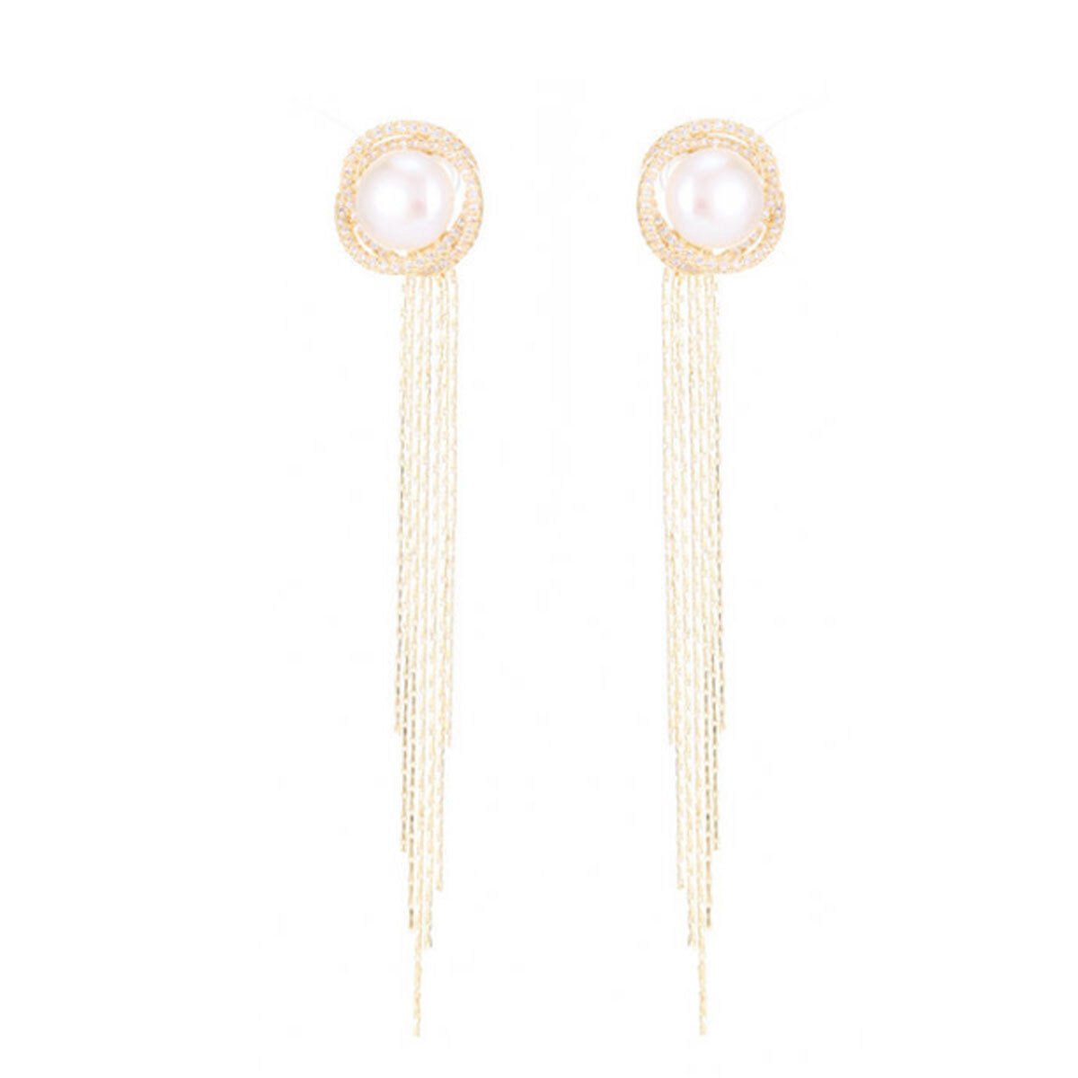 Een paar oorbellen als sieraad cadeau - 925 zilveren tweedelige kwastparel oorbellen met strass steentjes - Brawdress