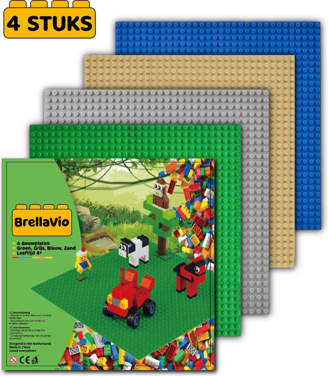 Bouwplaten geschikt voor LEGO - Complete Set van 4 Stuks - Groen, Grijs, Blauw, Zand - Bouwplaat - Grondplaat - Grondplaten