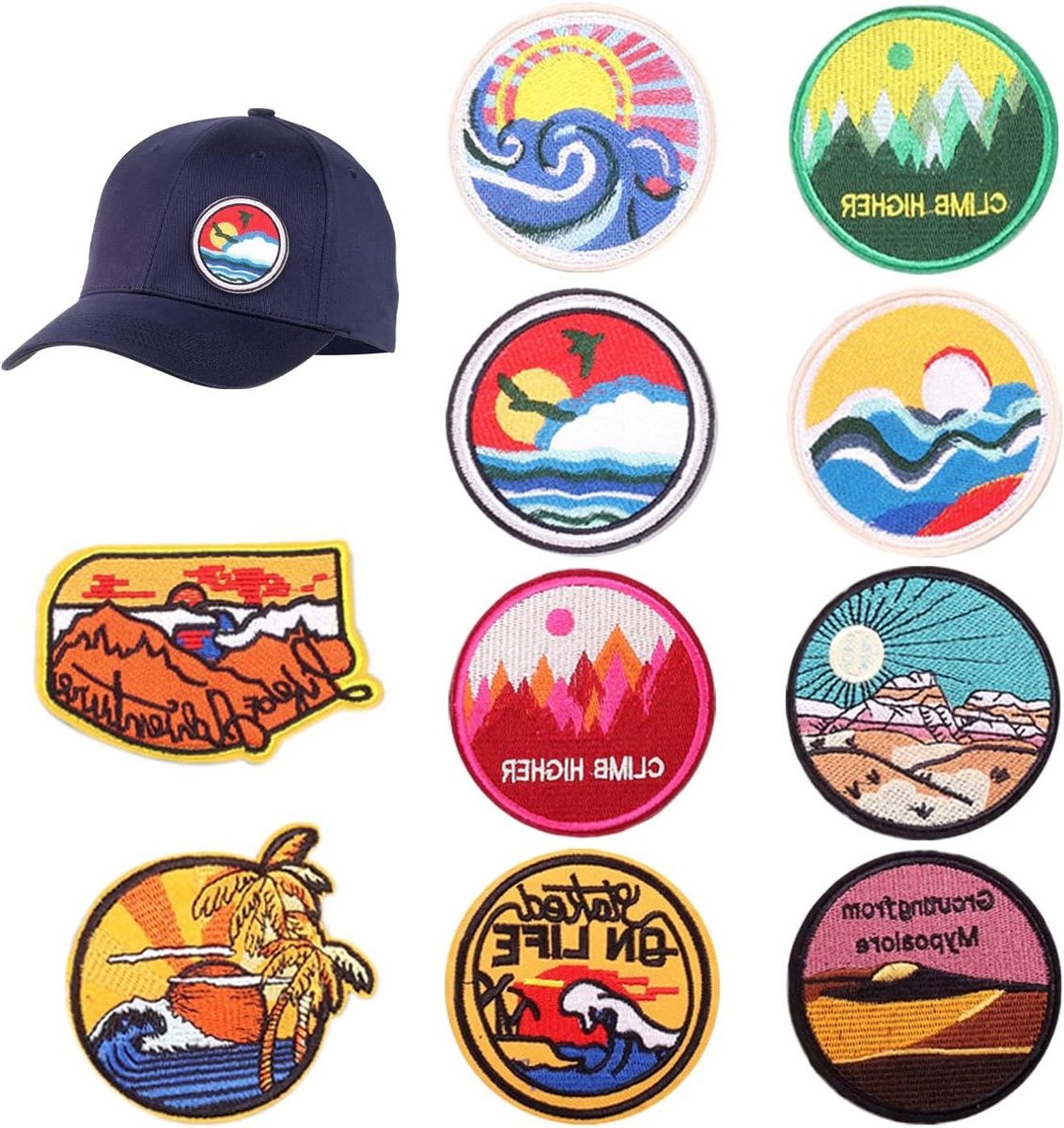 Brenzoos - : 10 stuks strijkpatches voor kleding en accessoires, oceaangolf-embleem, vintage stijl