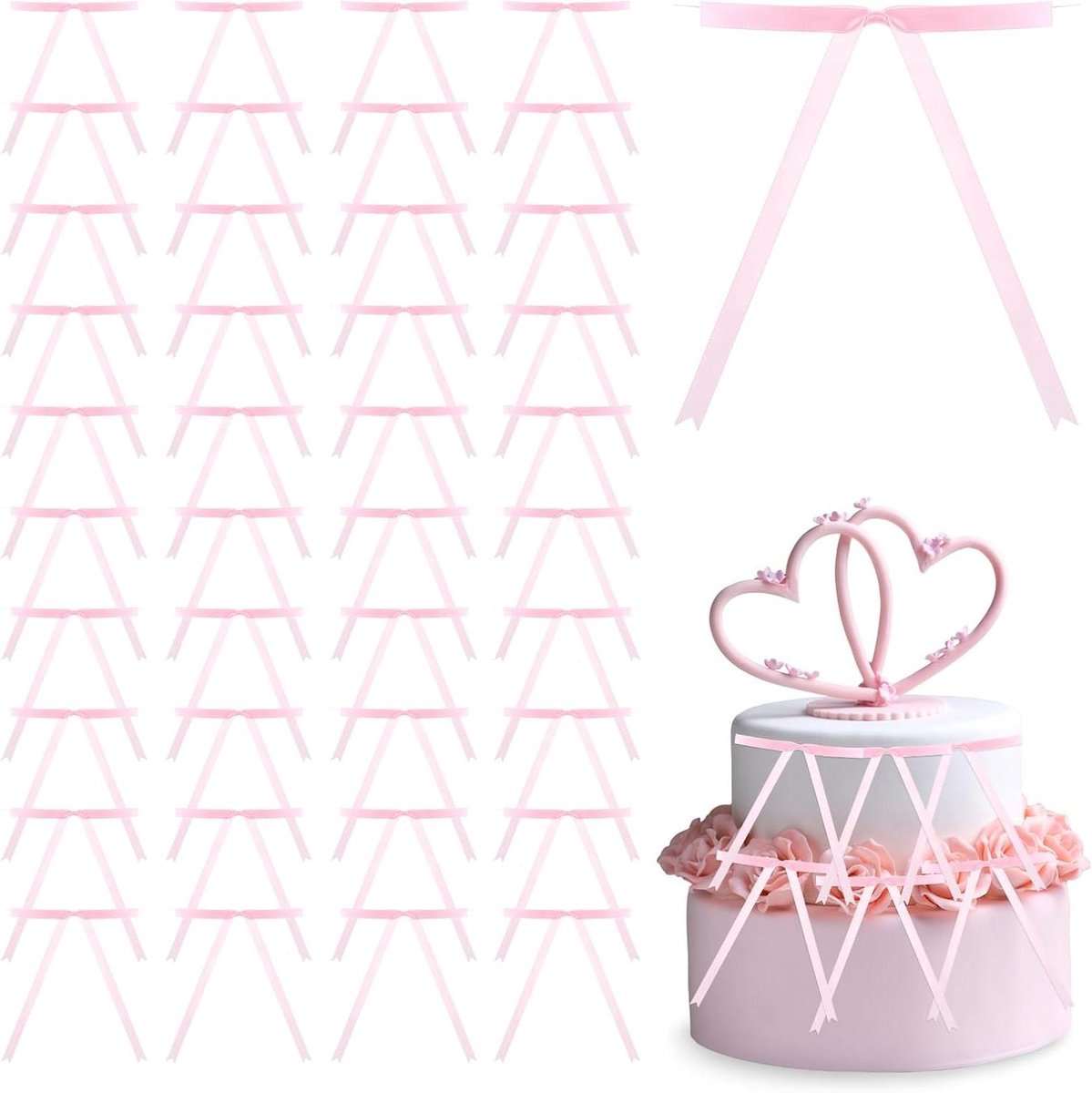 Brenzoos - - 50 Stuks Roze Satijnen Lint Strikken voor Geschenkverpakking - 15 x 7 Inch - Twist Tie Strikken - Gift Strikken voor Cake Treat Zakken - Pastel Satijn Lint Craft