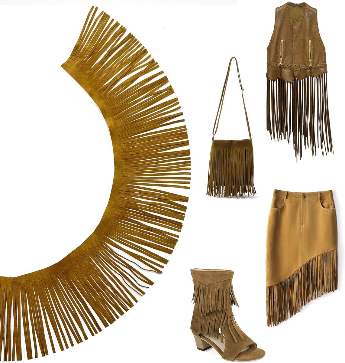 Brenzoos - : Decoratielint met franjes - Imitatiesuède - 2 meter lang - Voor hobbyprojecten