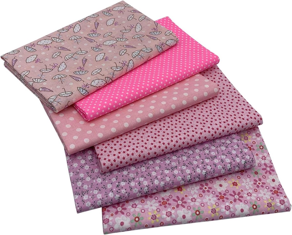 Brenzoos - : Stofpakket - 6 stuks - 50 x 80 cm - Patchwork stoffen - Katoen - Stoffen per meter - Naaien - Quilten - DIY - Knutselen - Handwerk - Roze
