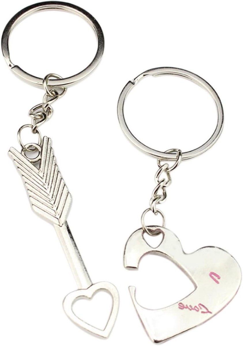   - 1 paar liefdes sleutelhangers hart en pijl - Valentijnsdag cadeau bruiloft verjaardag