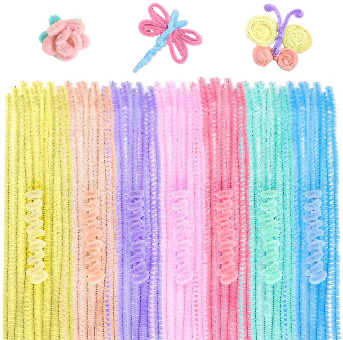 Brenzoos - 100 stuks pijpenragers in 7 kleuren - Chenilledraad 30 cm lang voor knutselen - Knutseldraad, doe-het-zelf projecten, decoreren