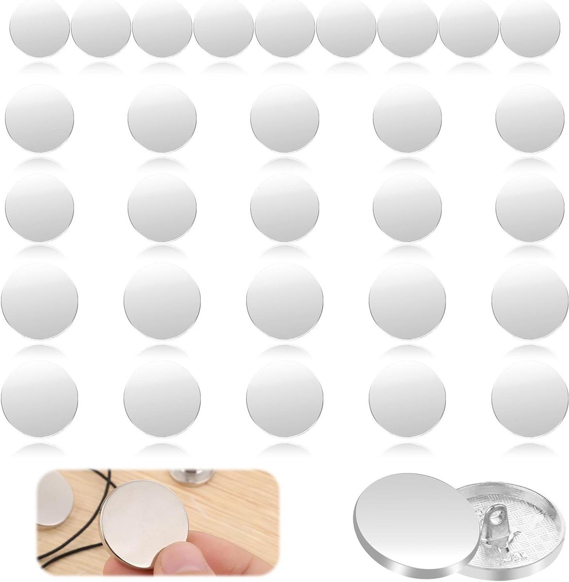 Brenzoos - 30 stuks metalen platte gouden knopen voor kleding, knutselprojecten en ambachten in verschillende maten (zilver)