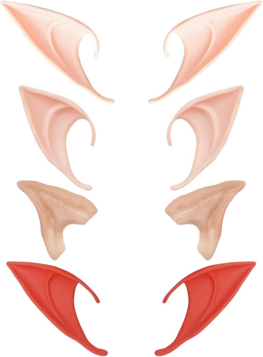 Brenzoos - 4 paar elfenoren voor Halloween en kostuumfeesten - latex, feeënkant - 3 maten