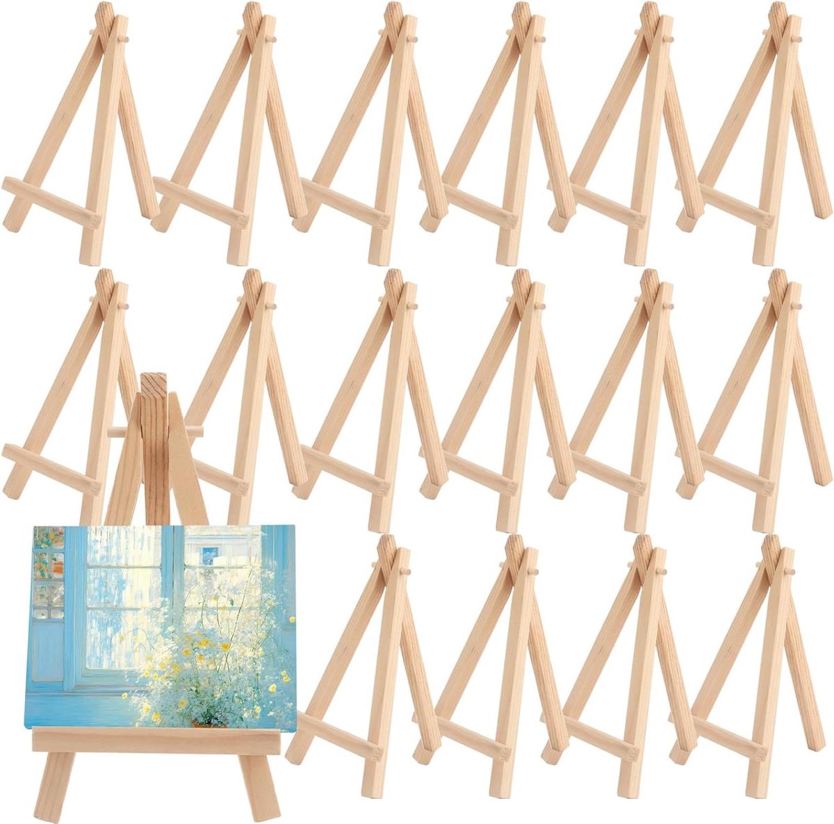  - 40 stuks mini-ezels voor schilderen en tekenen - houten displaystandaard - driehoekige tafelbladkunst - 15 x 8 cm