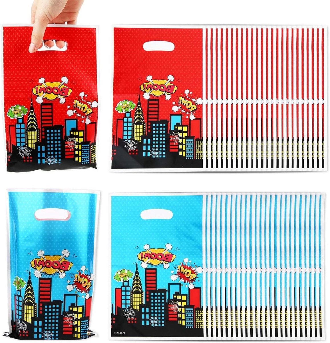 Brenzoos - 50 Delige Spider Party Favors - Zakjes met Stad Cartoon Thema - Rood en Blauw - Goodie Candy Cadeaus Tassen - Verjaardagsdecoratie Feestartikelen