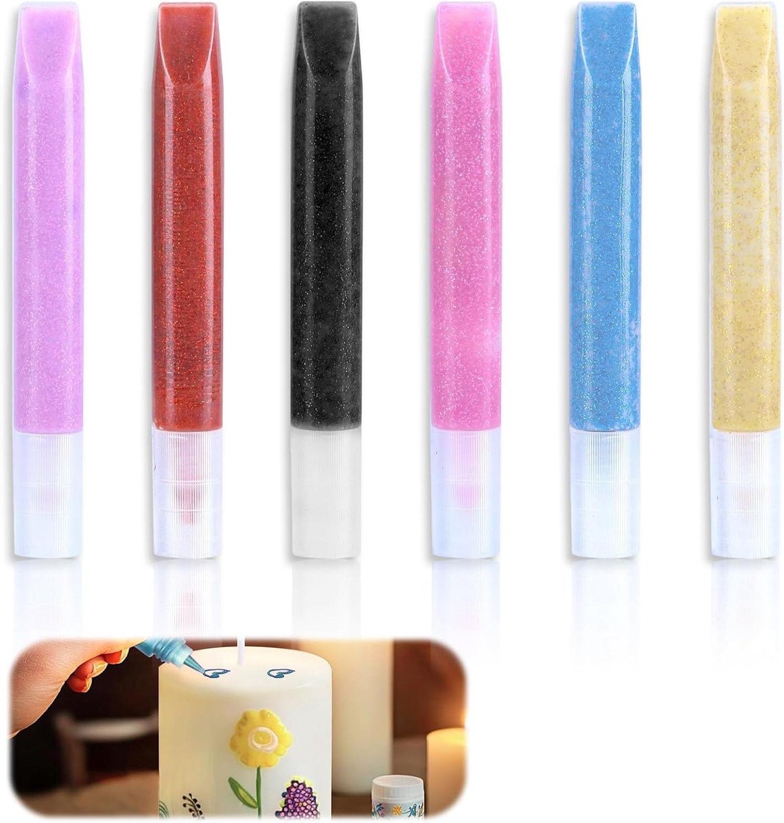 Brenzoos - 6-delige kaarsenstiften set - 10 ml wasstiften voor kaarsen maken - decoratie en vormgeving van kaarsen - kristallijm