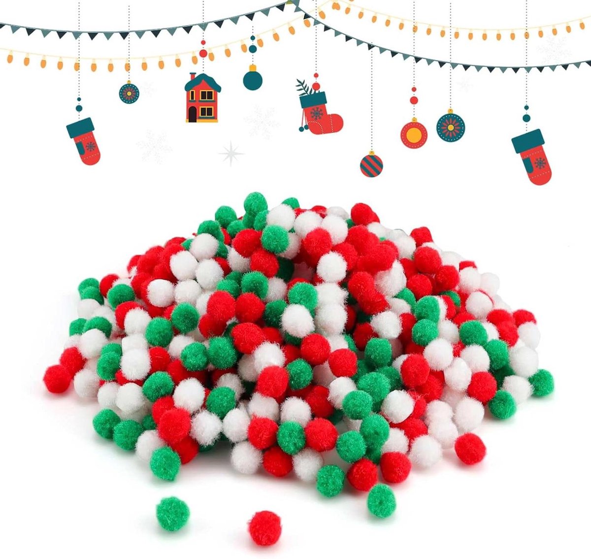 Brenzoos - 600 Vilten Kerstpompons voor Decoratie en Creatieve Ambachten - Kleurrijke Minipompons met Ambachtelijke Toepassingen