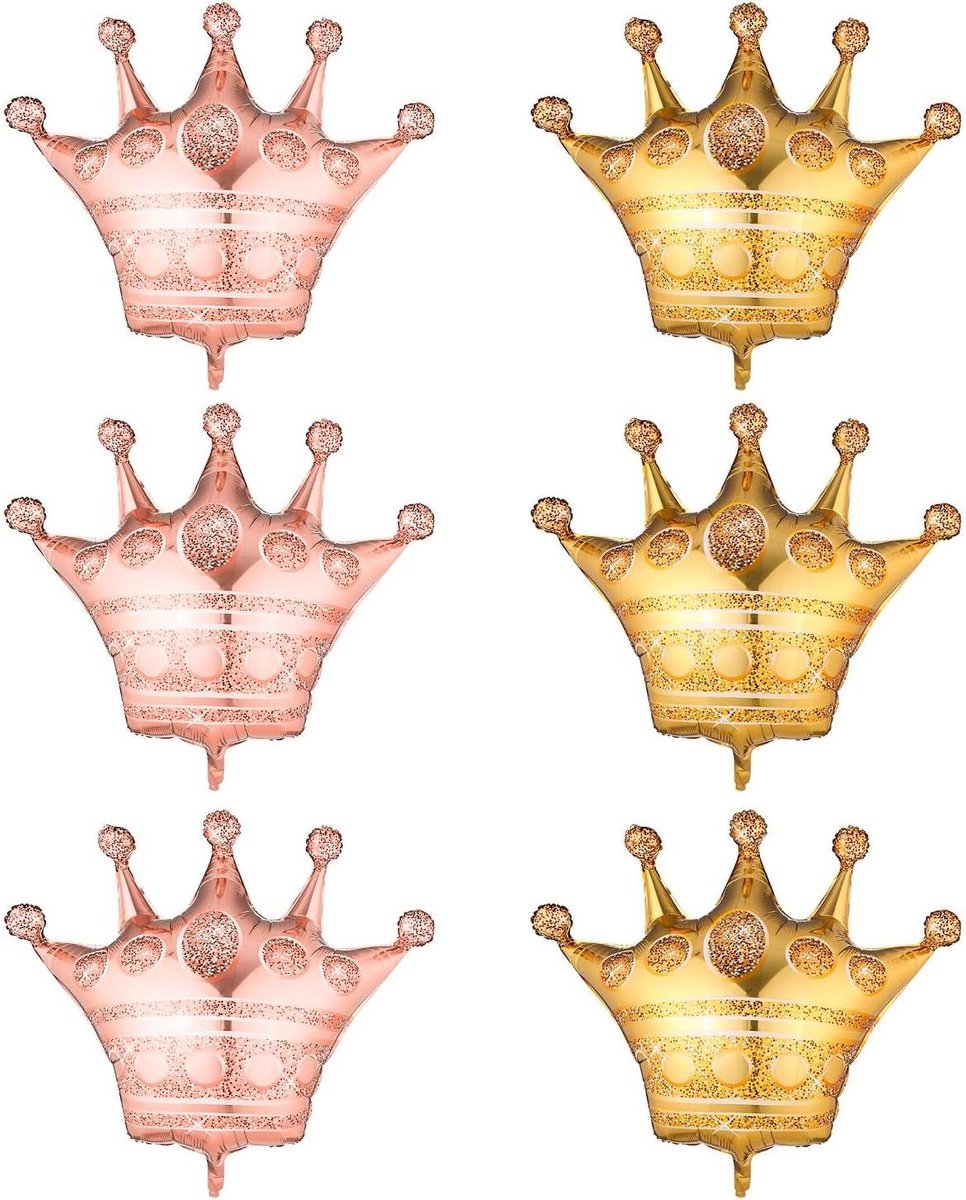 Brenzoos - Ballonnen in kroonvorm voor feestdecoratie - Set van 6 stuks, inclusief creatieve designballonnen en foto-rekwisieten