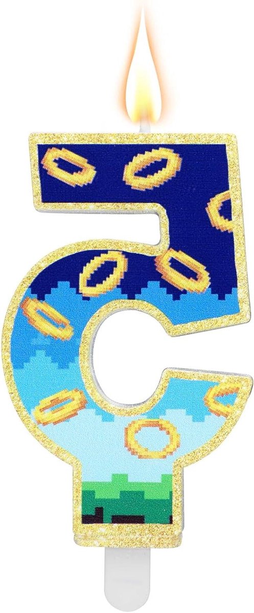 Brenzoos - Blauwe en Gouden Cijferkaars Cartoon Thema Taartdecoratie voor Verjaardag - Nummer 5