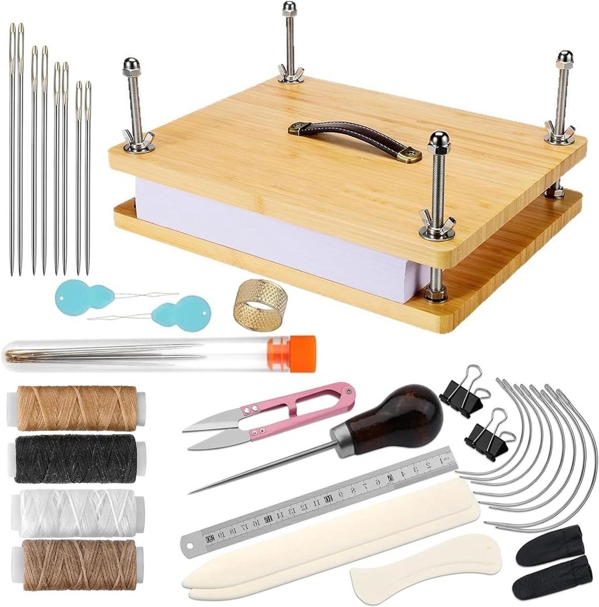 Brenzoos - Boekbindersets met houten boeken persgereedschap en naaibenodigdheden - 30 cm x 20 cm