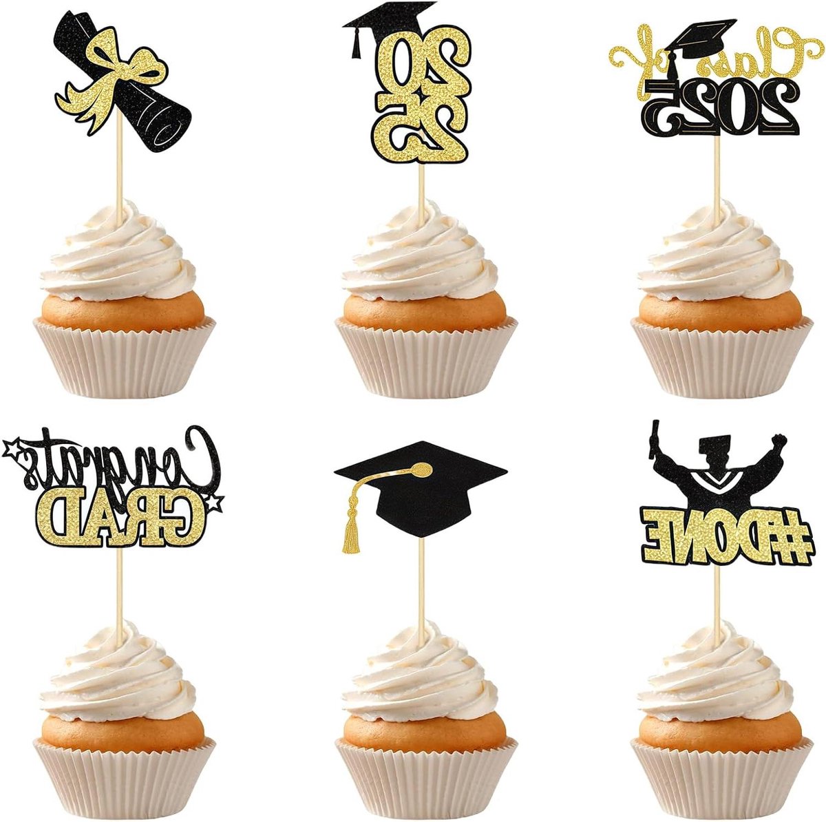 Brenzoos - Cupcake Topper Afstudeerklas 2025 - Set van 24 Stuks - Graduation Decoratie Bachelor Geschenk Doktershoed