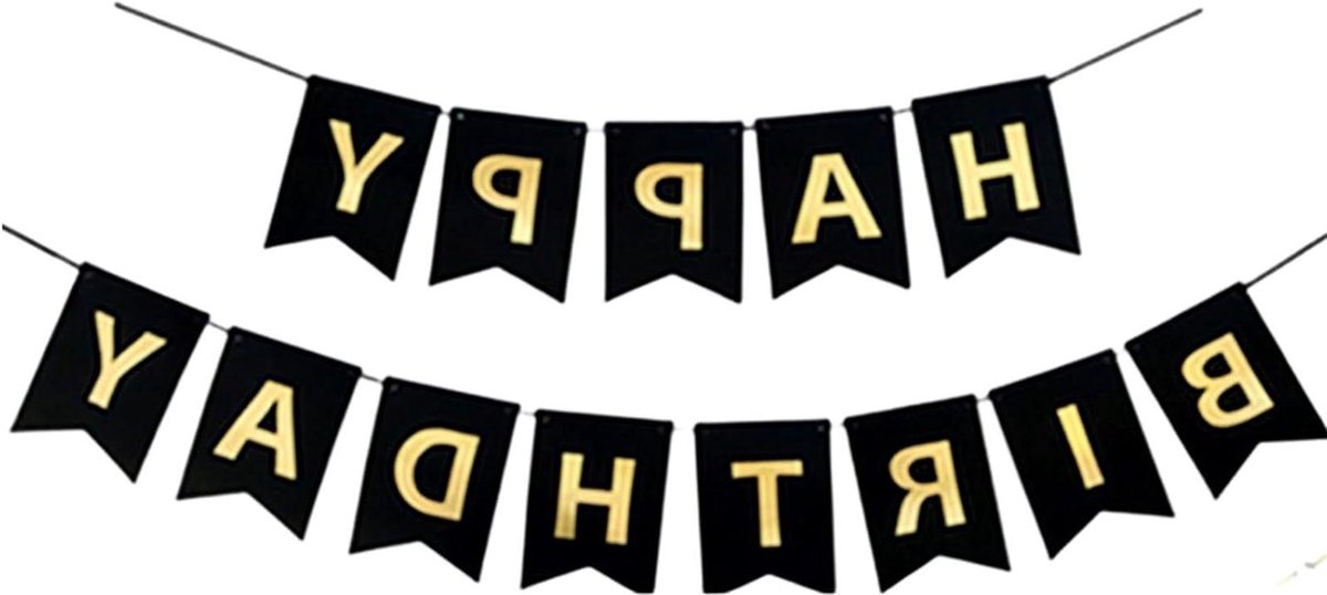 Brenzoos - Feestelijke vlaggetjesslinger voor verjaardag - Wit/Gouden Happy Birthday thema