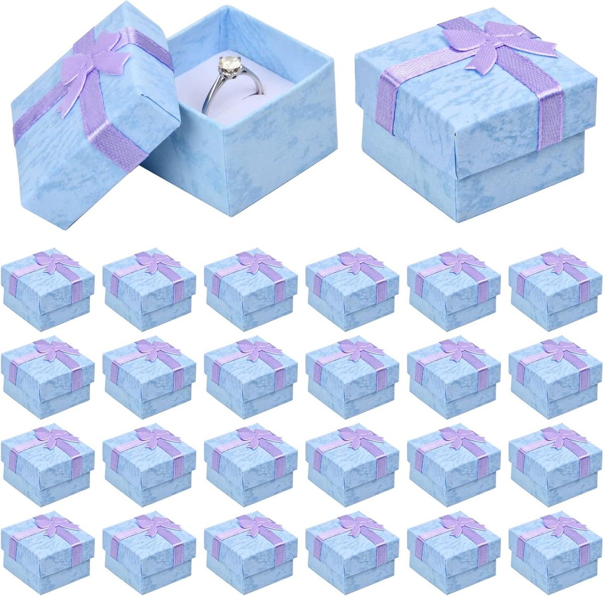   - Geschenkdoosjes 24 stuks - Juwelenkistjes met strik - Paars - Voor Hangers, Kettingen, Ringen - 4 x 4 x 3 cm