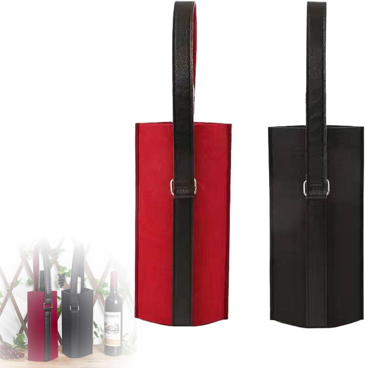 Brenzoos - Geschenktasjes wijntas voor cadeau bruiloft verjaardag (2 stuks), flessenzakken van vilt (zwart, bordeauxrood)