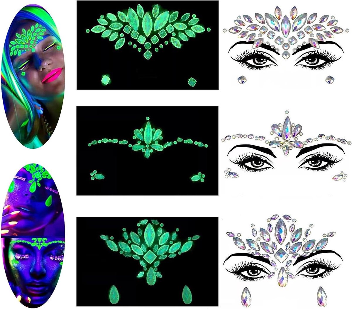 Brenzoos - Glinsterende gezichtsstickers - 3 vellen - Feestelijke make-up stickers