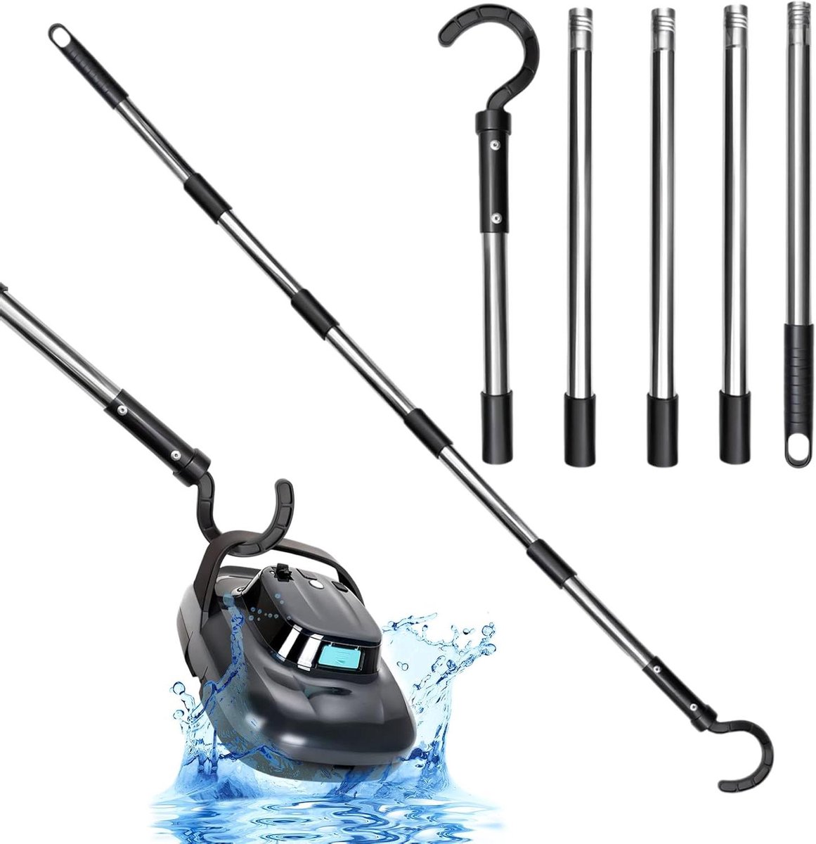 Brenzoos - Haak voor zwembadrobot met telescoopstang, 185 cm - accessoirehaak voor zwembadzuigrobot - zwembadreinigingsaccessoires - haken - zwembadhaak voor stangen - algemene haken voor zwembadreiniger