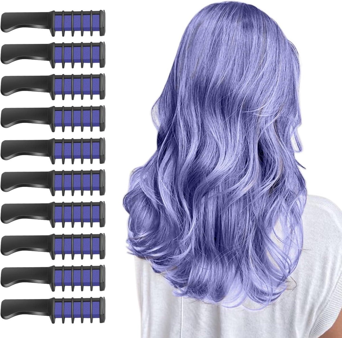 Brenzoos - Haarkrijtkam, 10 stuks, tijdelijke uitwasbare haarkleur voor kinderen, meisjes, verjaardagen, feesten, cosplay - paars