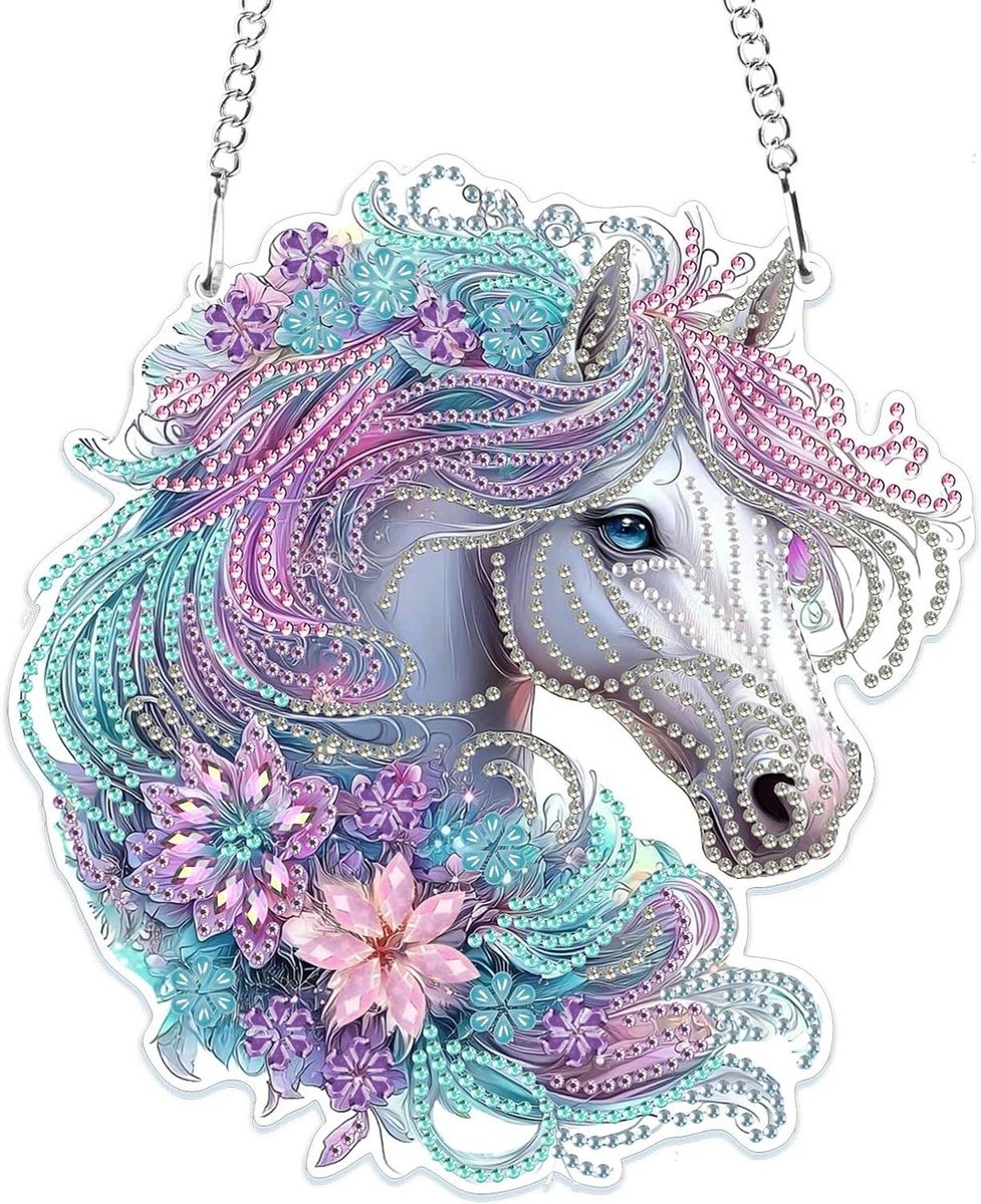 Brenzoos - Hangende ornamenten met ketting voor volwassenen - diamantschildersets beginners - huisdecoratie met bloemen en kristallen steentjes