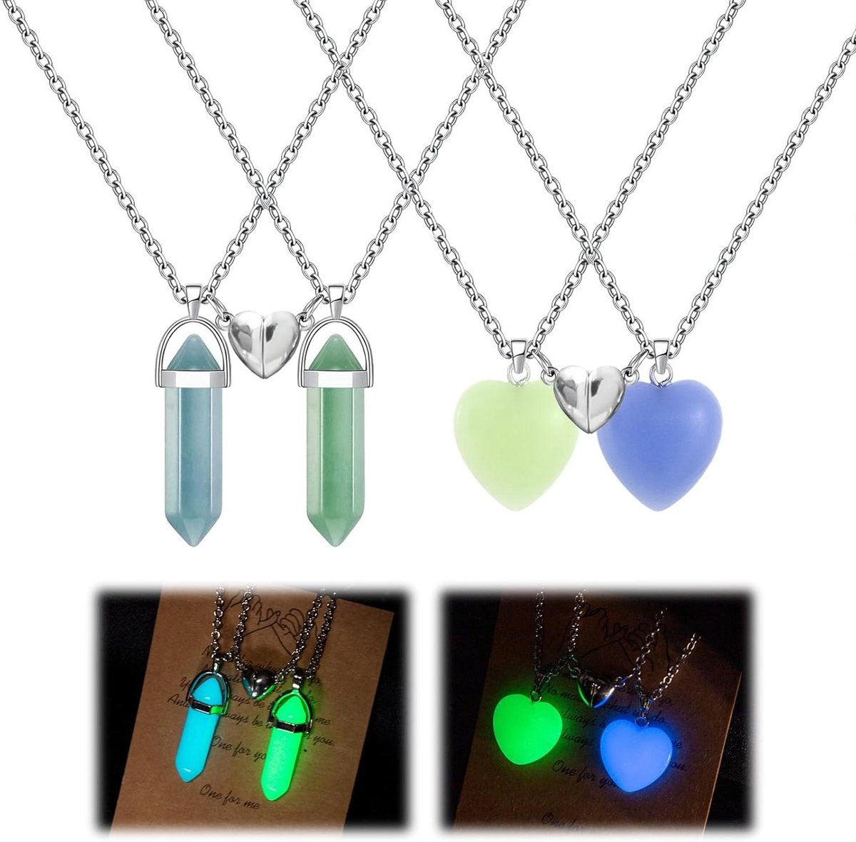 Brenzoos - Hanger voor dames met kristallen, zeshoekig hart en natuursteen - blauw