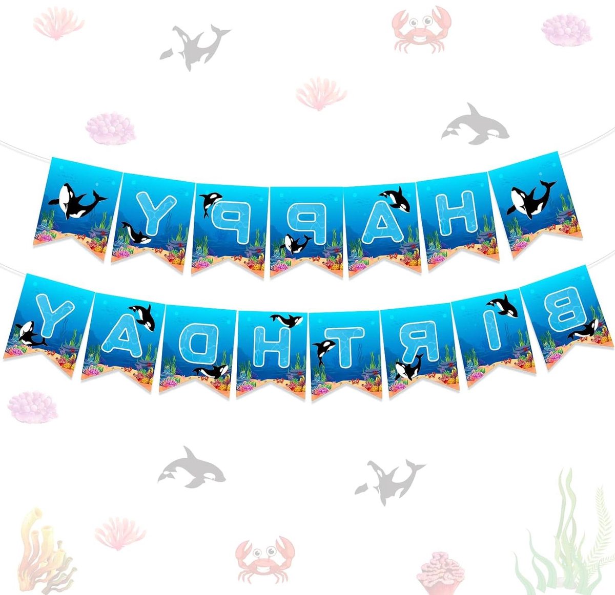   - Happy Birthday Banner - Orka Verjaardagsfeest Decoraties Zee Dier WalvisVerjaardagsfeest Decoratie - Banner voor Jongen Meisje Onder De Zee - Feestelijke Sfeer