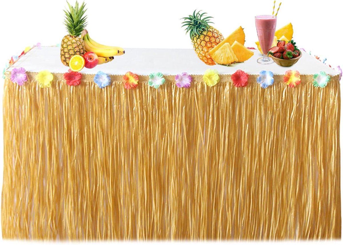 Brenzoos - Hawaiiaanse tafelrok voor Luau-party en tropisch themafeest (goud) met grill, strand en Tiki de Tavola